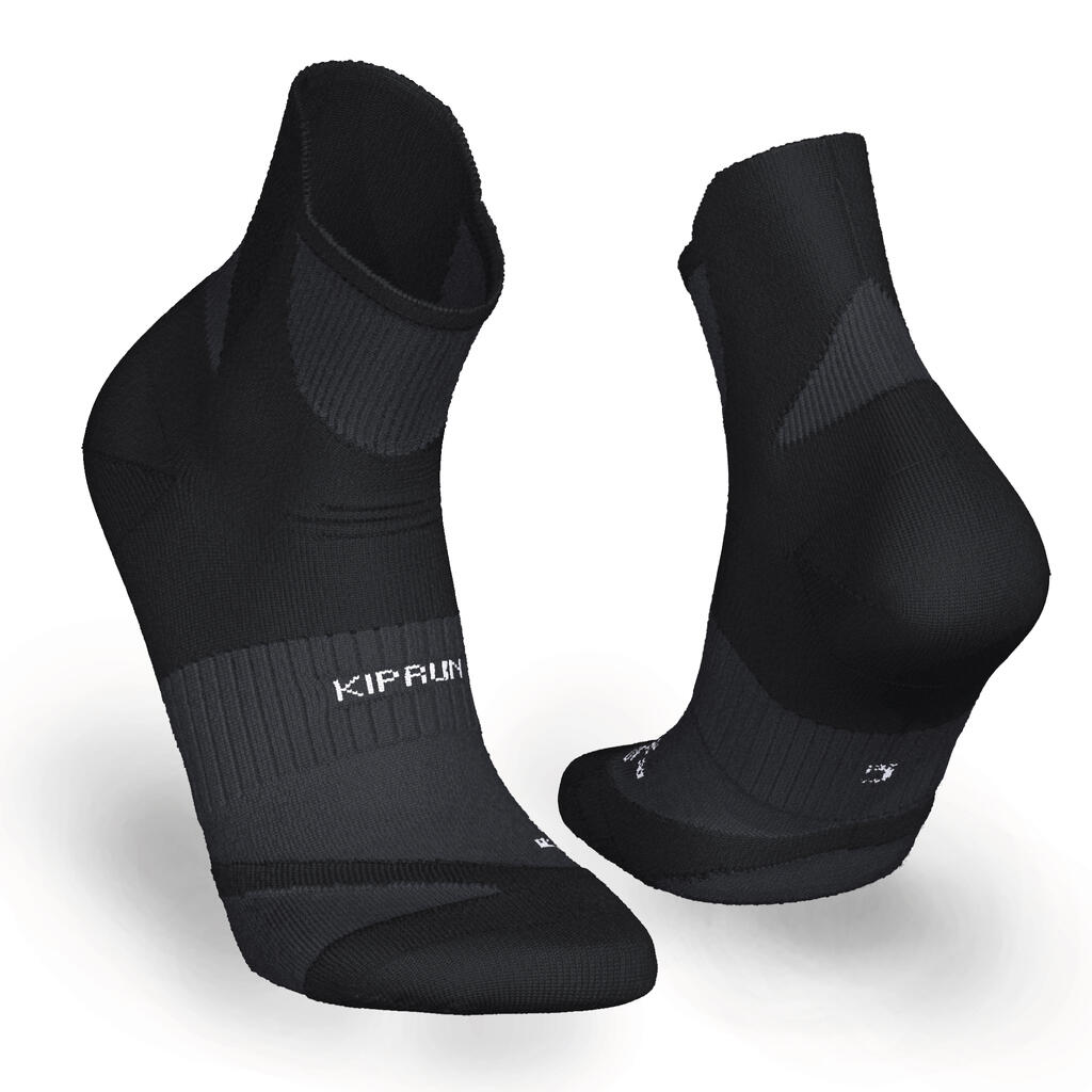 Medias media caña de Running	para adulto Kiprun run900 gruesas strap negro
