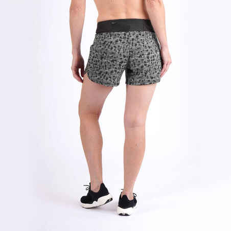 Pantalón corto estampado running mujer - Dry verde oscuro 