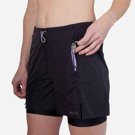 Kratke hlače za trčanje 2 u 1 ženske Kiprun Run 500 Dry crne