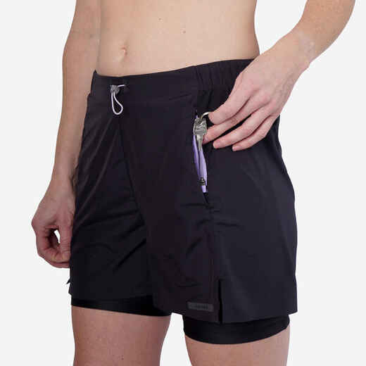 
      Laufshorts 2-in-1 Damen atmungsaktiv - Run 500 Dry schwarz 
  