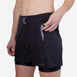 Short 2 en 1 running respirant femme - kiprun run 500 dry noir
