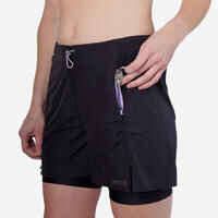 Women's Running Breathable 2-in-1 Shorts - KIPRUN Run 500 Dry Black