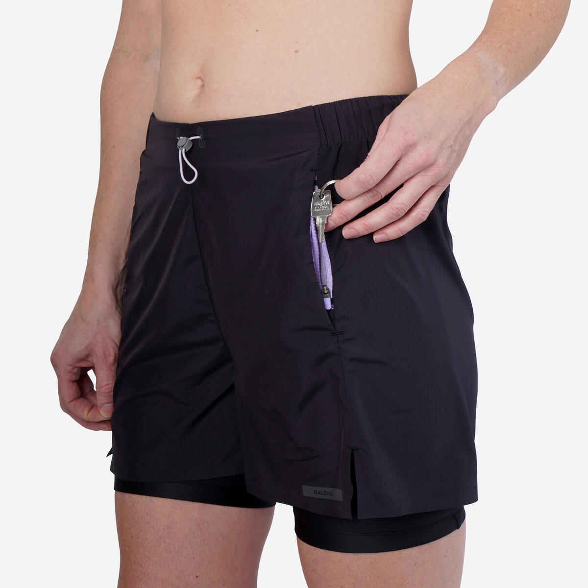 Short 2 en 1 running respirant femme - kiprun run 500 dry noir