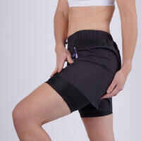 Women's Running Breathable 2-in-1 Shorts - KIPRUN Run 500 Dry Black