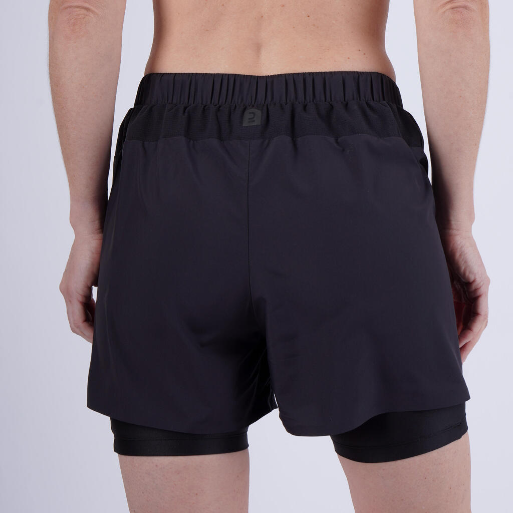 Women's Running Breathable 2-in-1 Shorts - KIPRUN Run 500 Dry Black