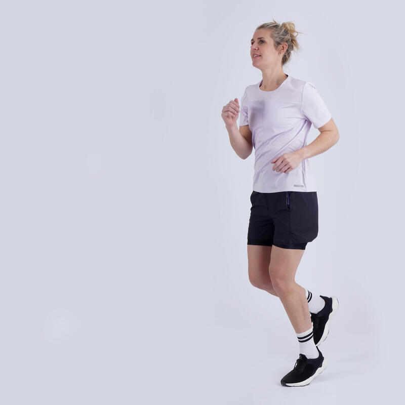 Ademende hardloopshort voor dames Run Dry 500 2-in-1 zwart
