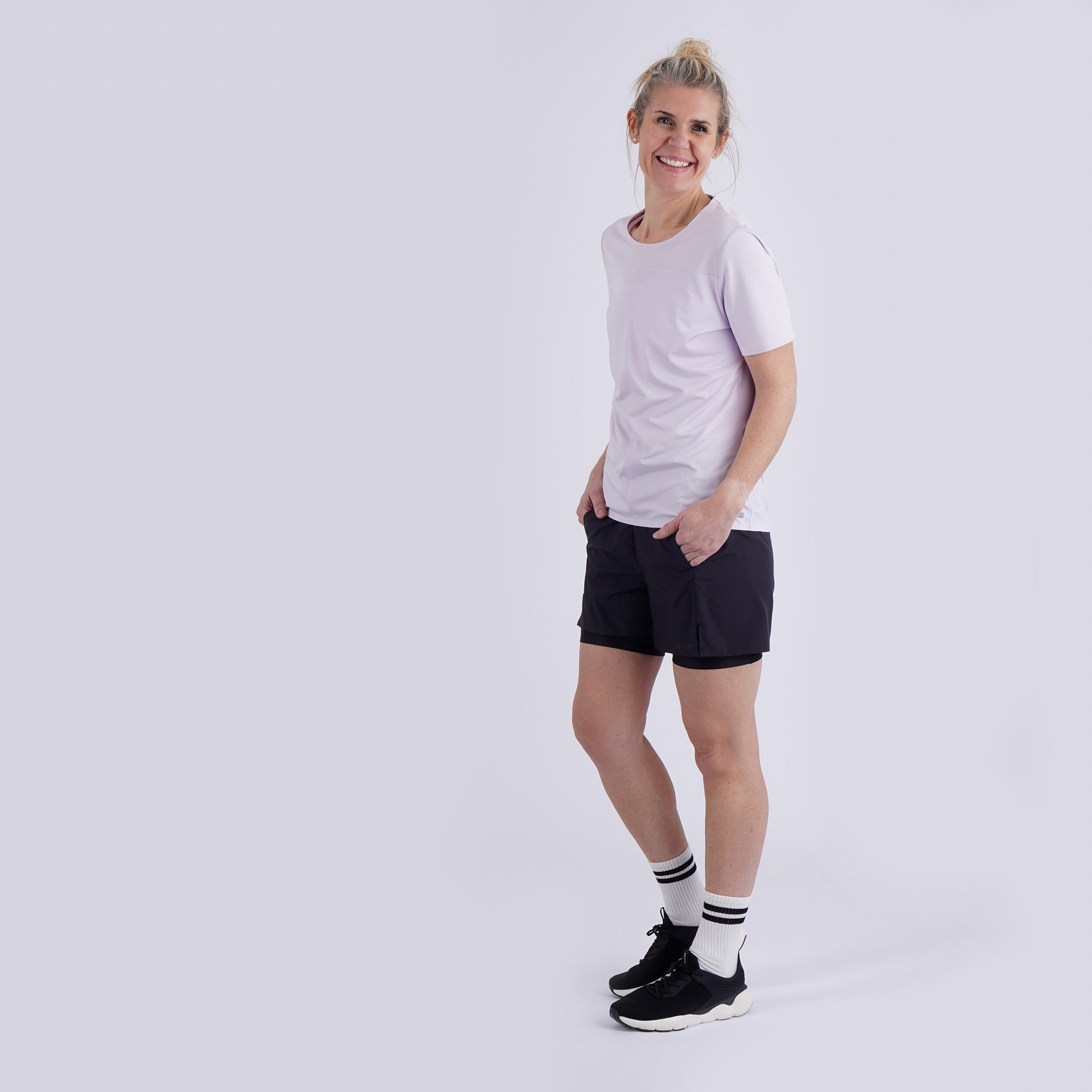 Pantaloncini da corsa traspiranti 2 in 1 da donna - KIPRUN Run 500 Dry nero