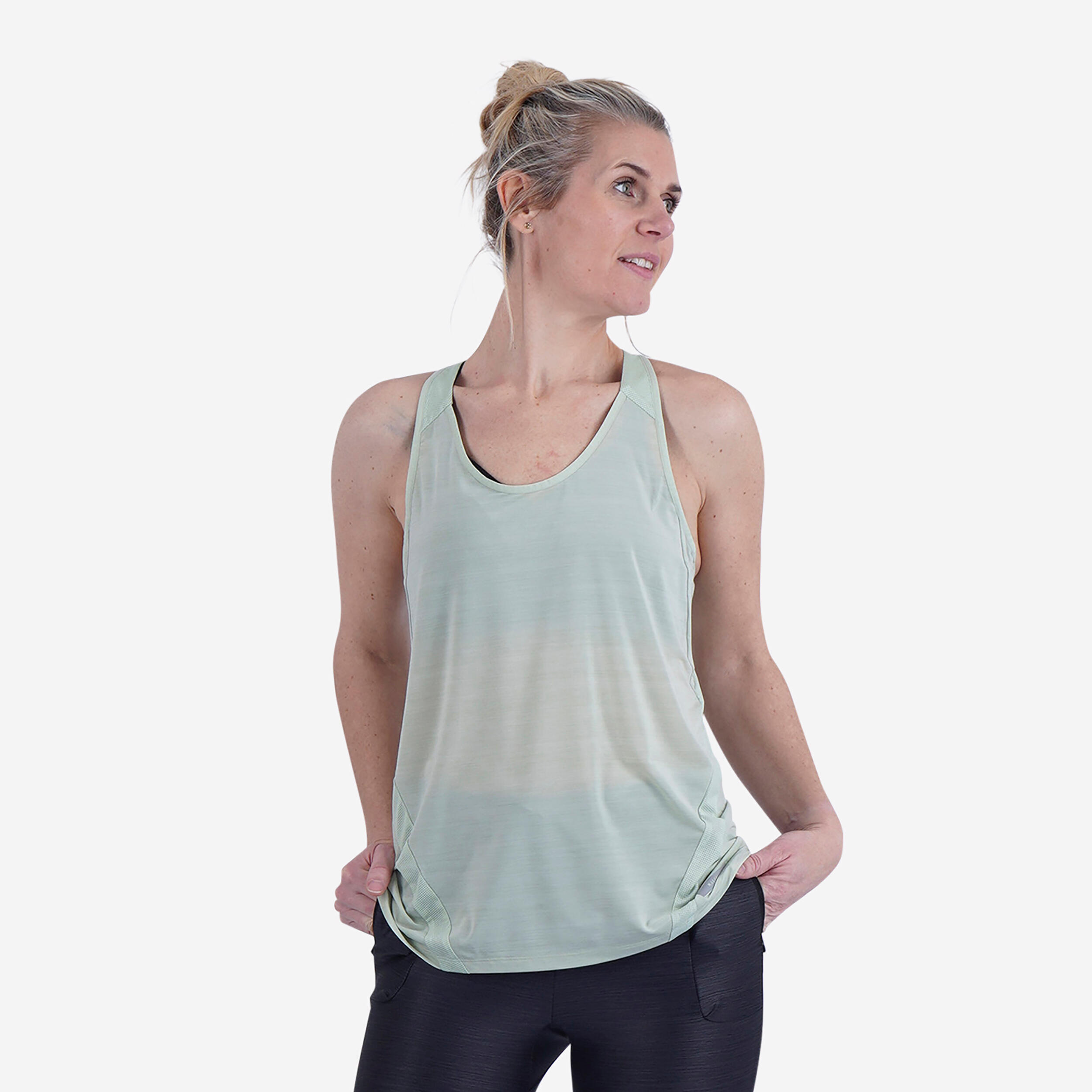 Kalenji - Débardeur Running Léger Femme - Light - Débardeur - Running Trail Athletisme - Blanc-vert - 44l - Decathlon