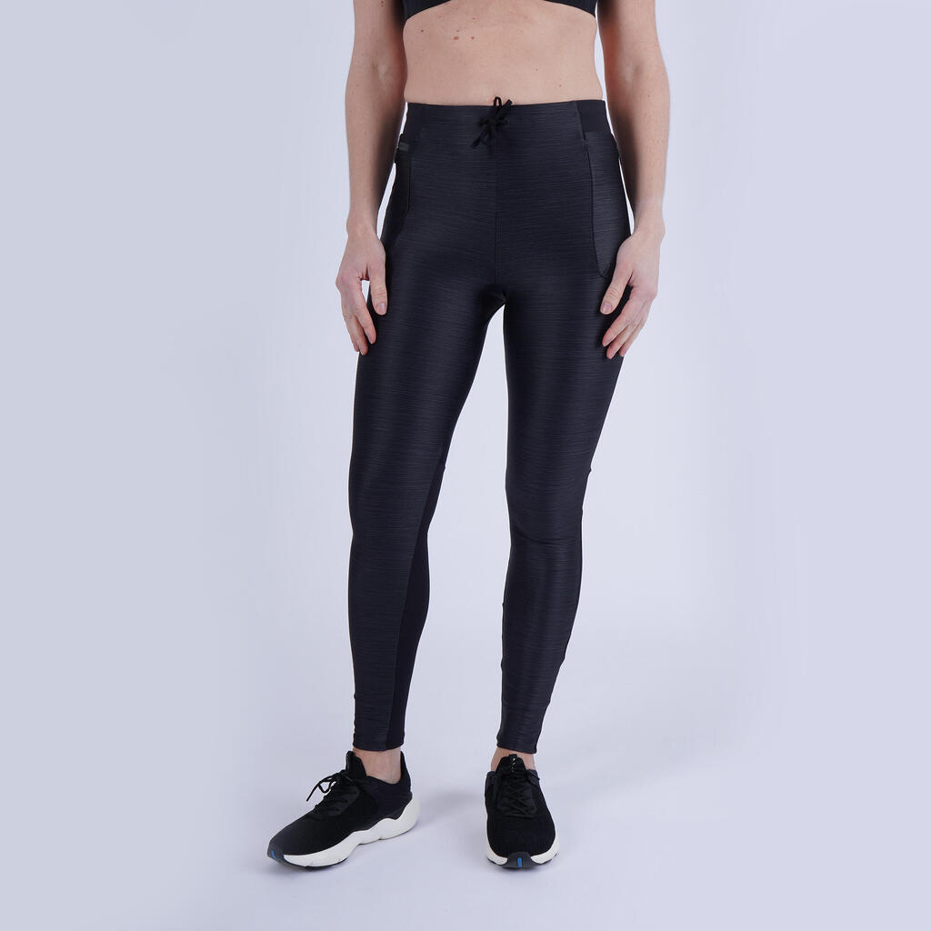 Women's Breathable Running Leggings KIPRUN Run 500 Dry-mottled black