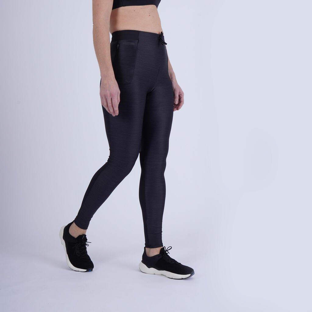 Women's Breathable Running Leggings KIPRUN Run 500 Dry-mottled black