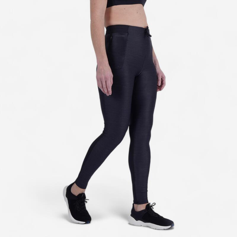 Leggings Respiráveis de Corrida Mulher Run Dry 500 Preto Mesclado