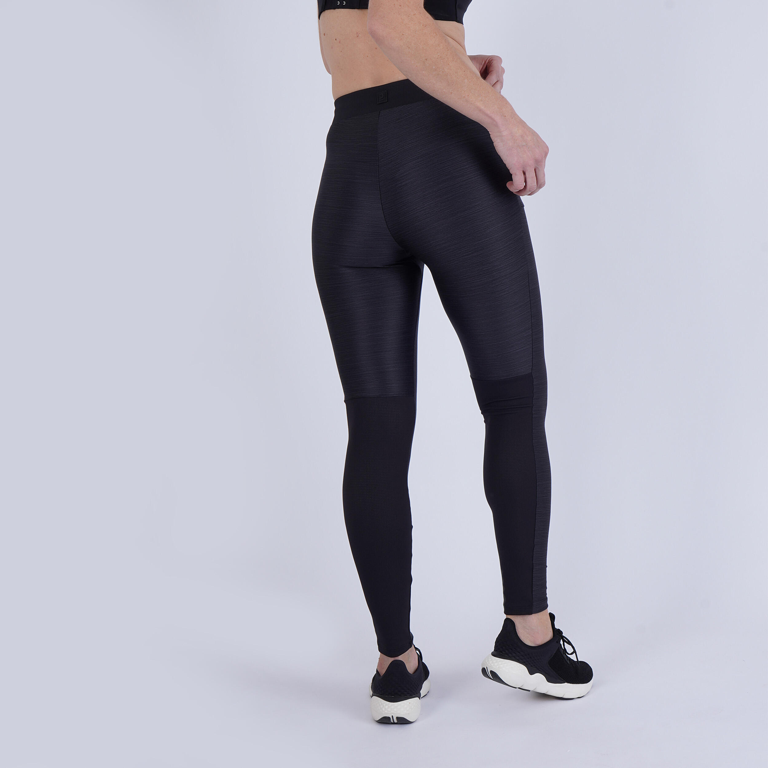 Women's Breathable Running Leggings KIPRUN Run 500 Dry-mottled black 7/8