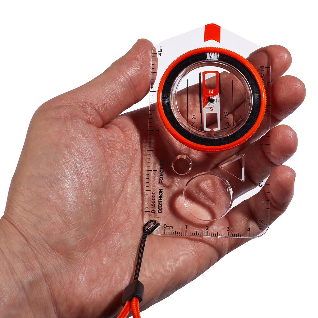 BRÚJULA DE ORIENTACIÓN DE PLACA PARA SENDERISMO EXPLORER 500 NARANJO