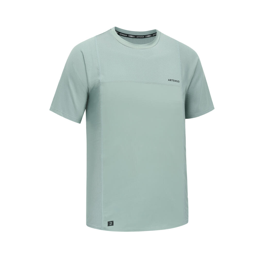 POLERA DE TENIS MANGA CORTA HOMBRE - ARTENGO DRY VERDE GRISÁCEO GAEL MONFILS