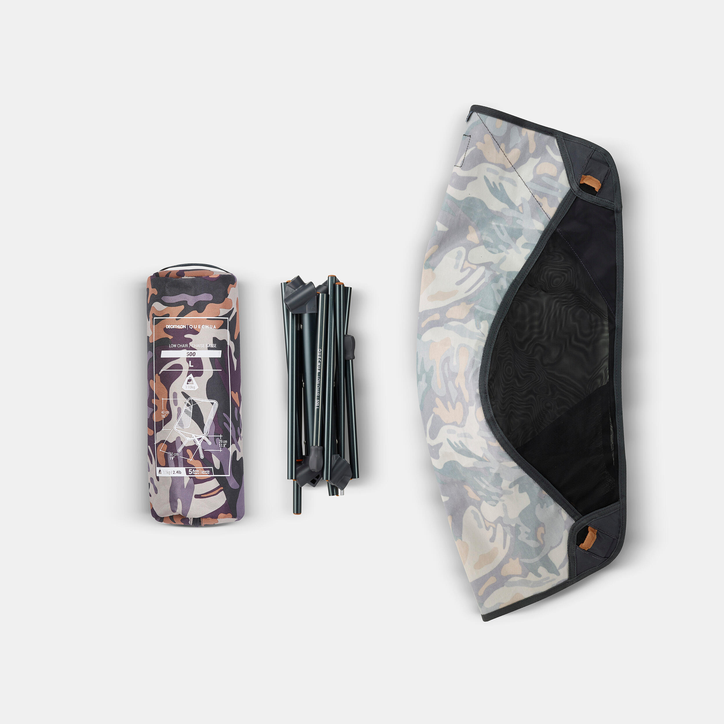 Low Folding Camping Chair, MH 500 Camo - QUECHUA