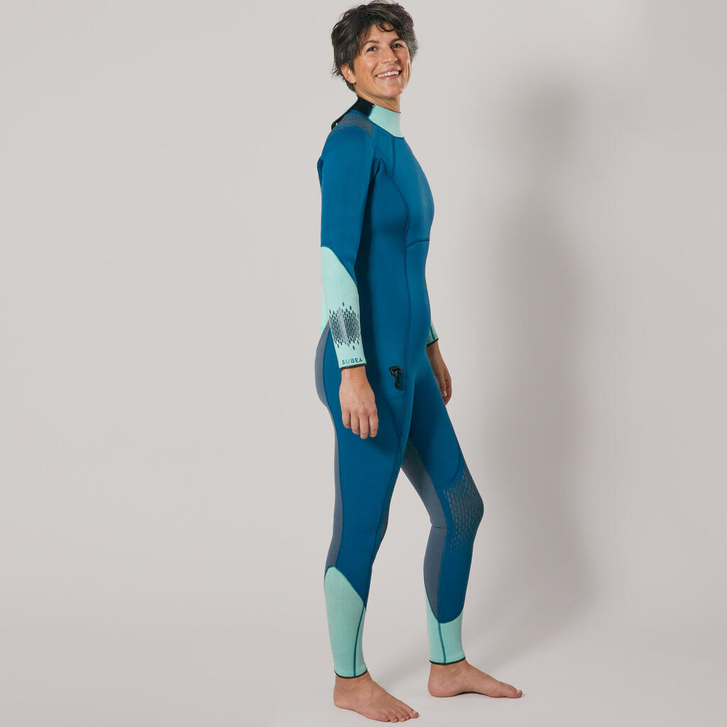 Sieviešu neoprēna hidrotērps niršanai ar akvalangu “SCD 500”, 3 mm, pelēks, zils