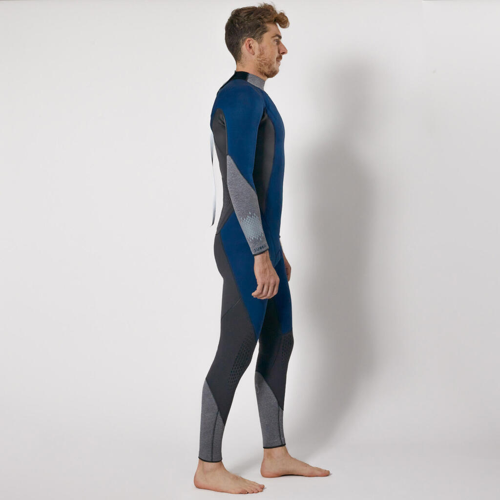 Men's diving wetsuit 3 mm neoprene SCD 900 blue and grey