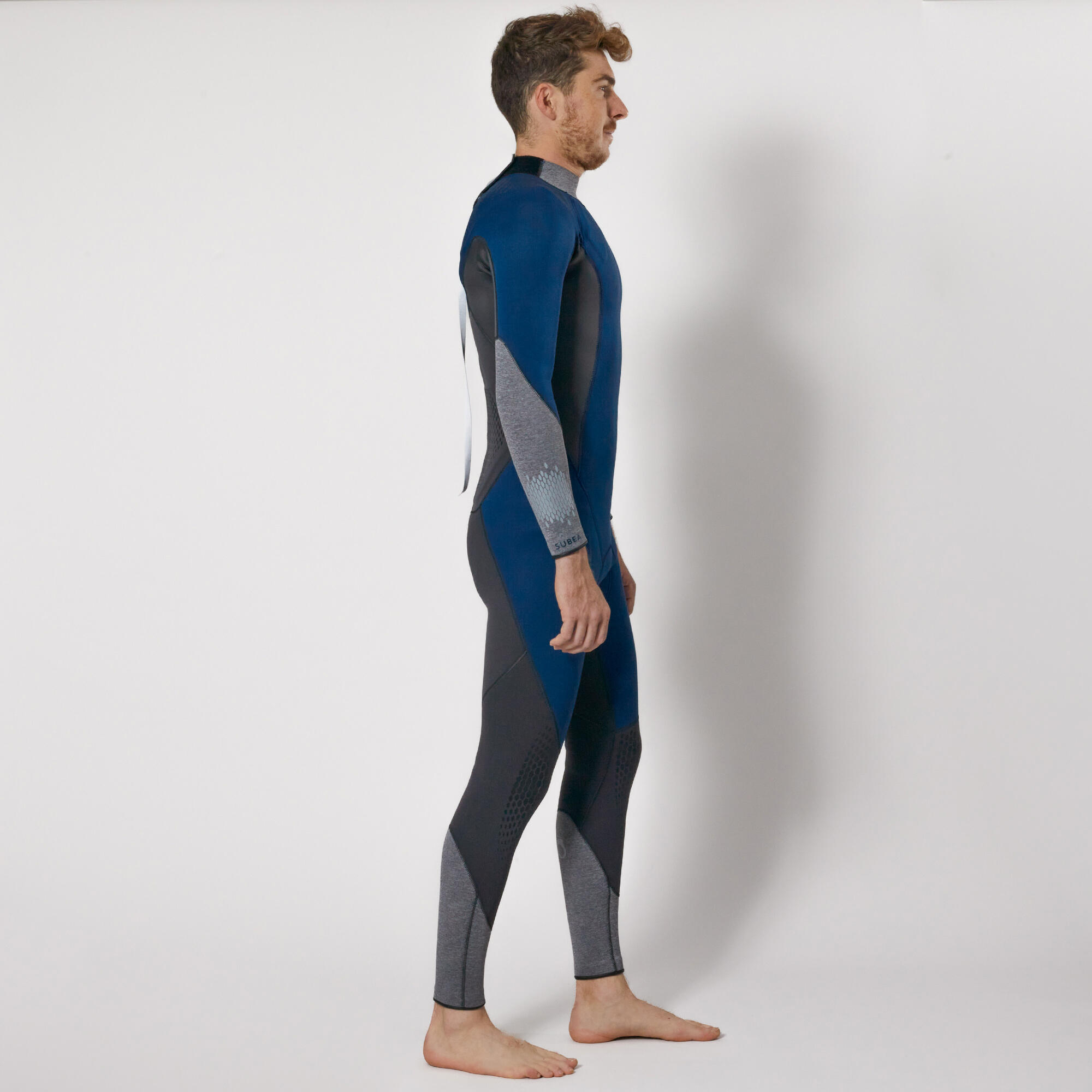 Men's diving wetsuit 3 mm neoprene SCD 900 blue and grey 2/9