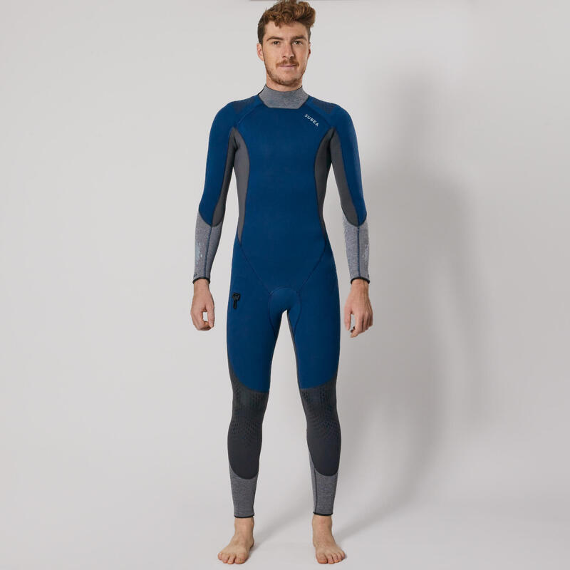 Men's diving wetsuit 3 mm neoprene SCD 900 blue and grey