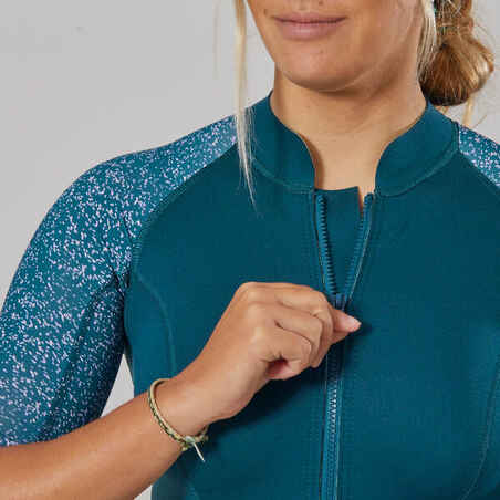 Women's top anti-UV short-sleeved 1.5 mm neoprene navy blue