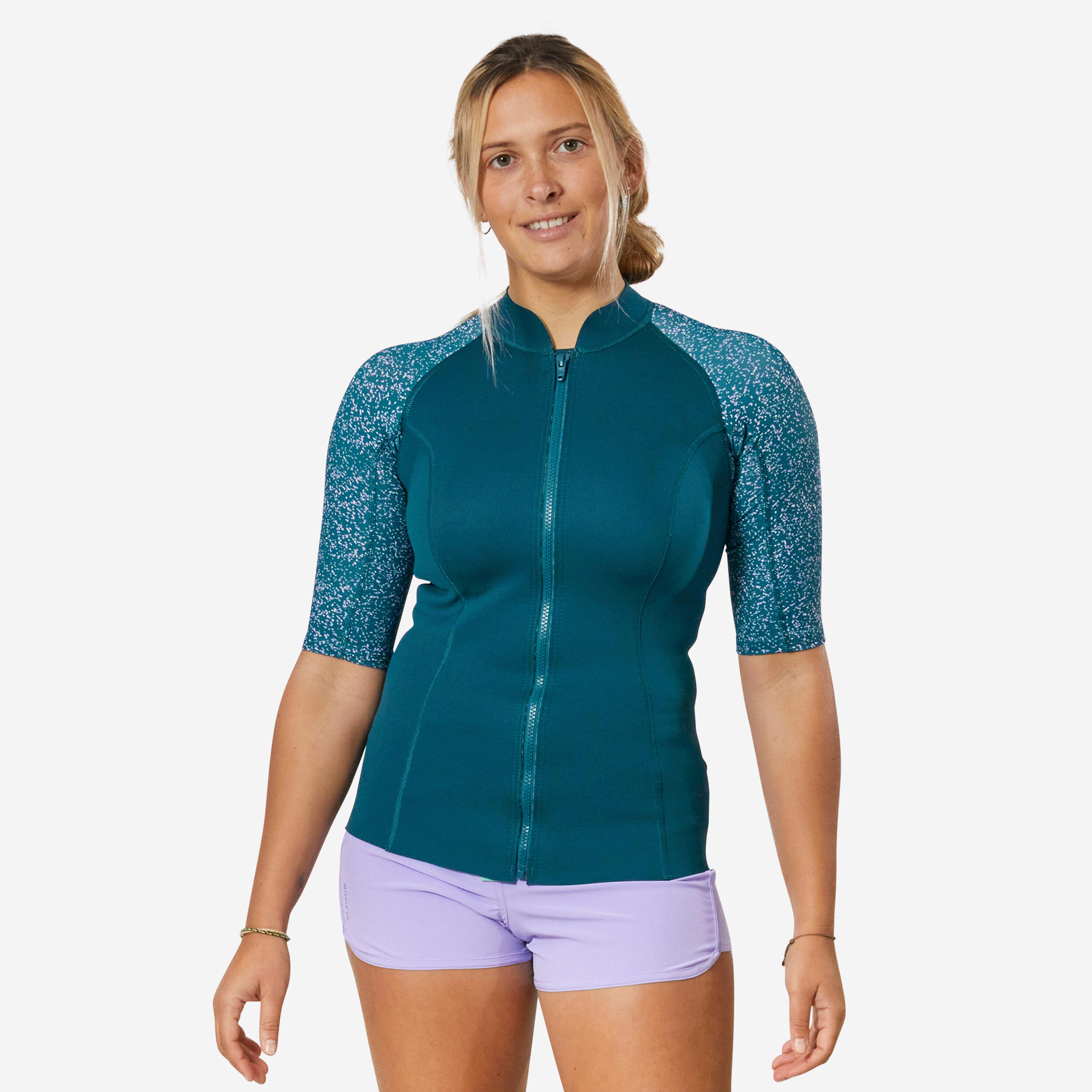Women's top anti-UV short-sleeved 1.5 mm neoprene navy blue 1/9