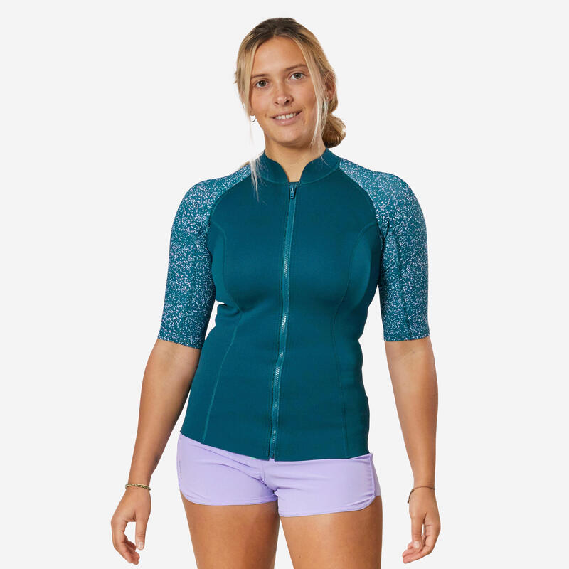 Uv-werend zwemshirt met korte mouwen voor dames neopreen 1,5 mm marineblauw