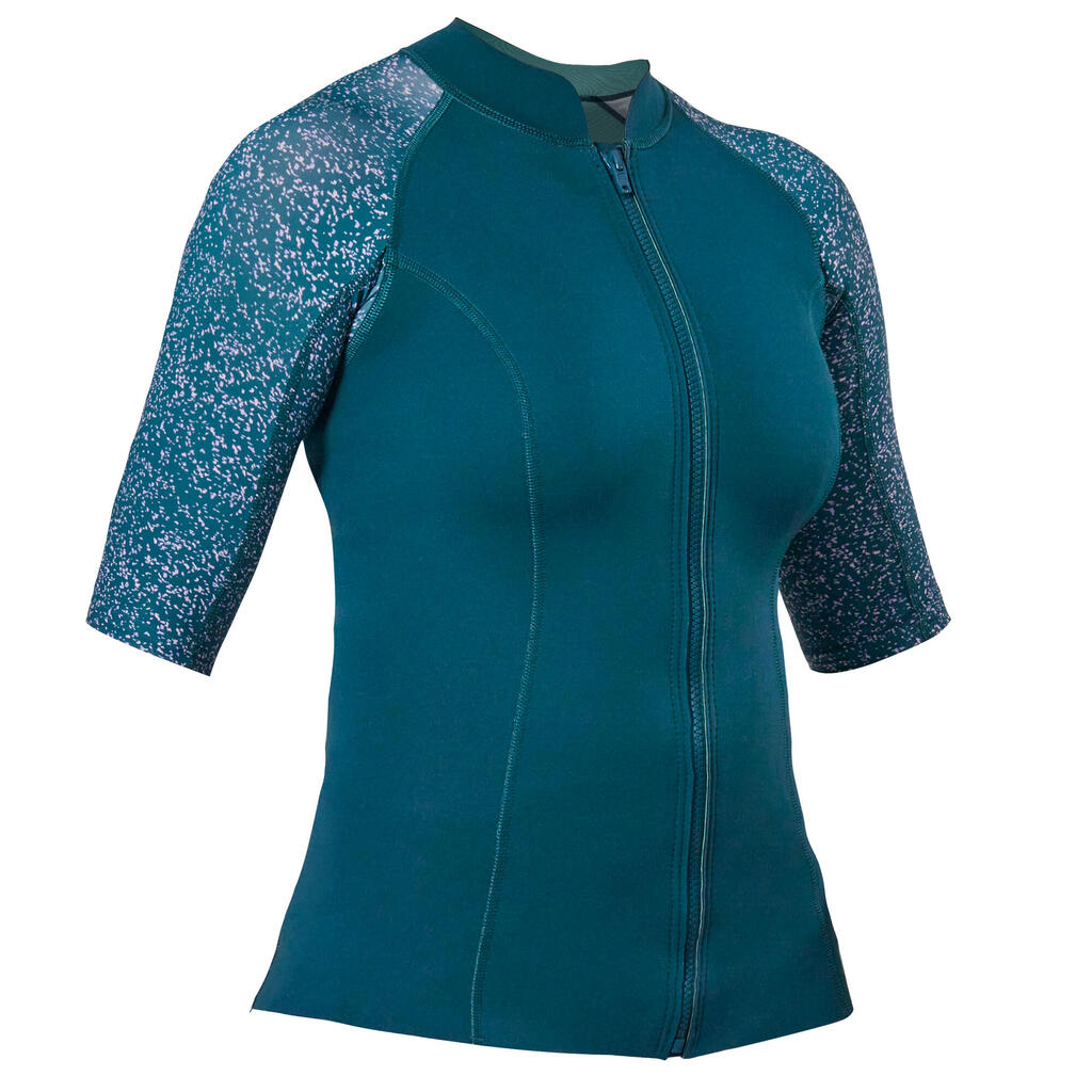 Sieviešu neoprēna UV aizsardzības T krekls ar īsām piedurknēm, 1,5 mm, jūras zils