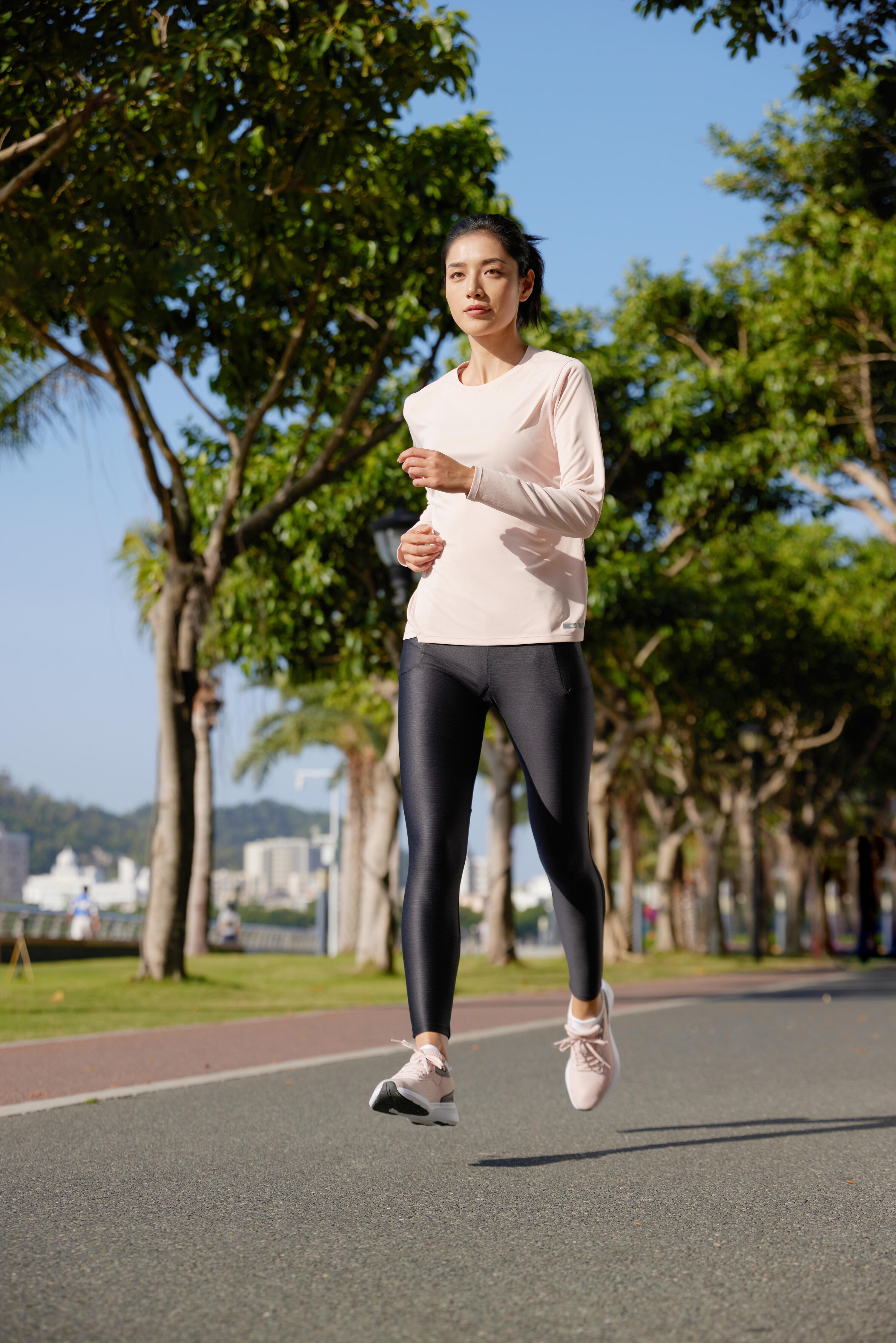 Playera de running de manga larga rosa para mujer Sun Protect 14/18