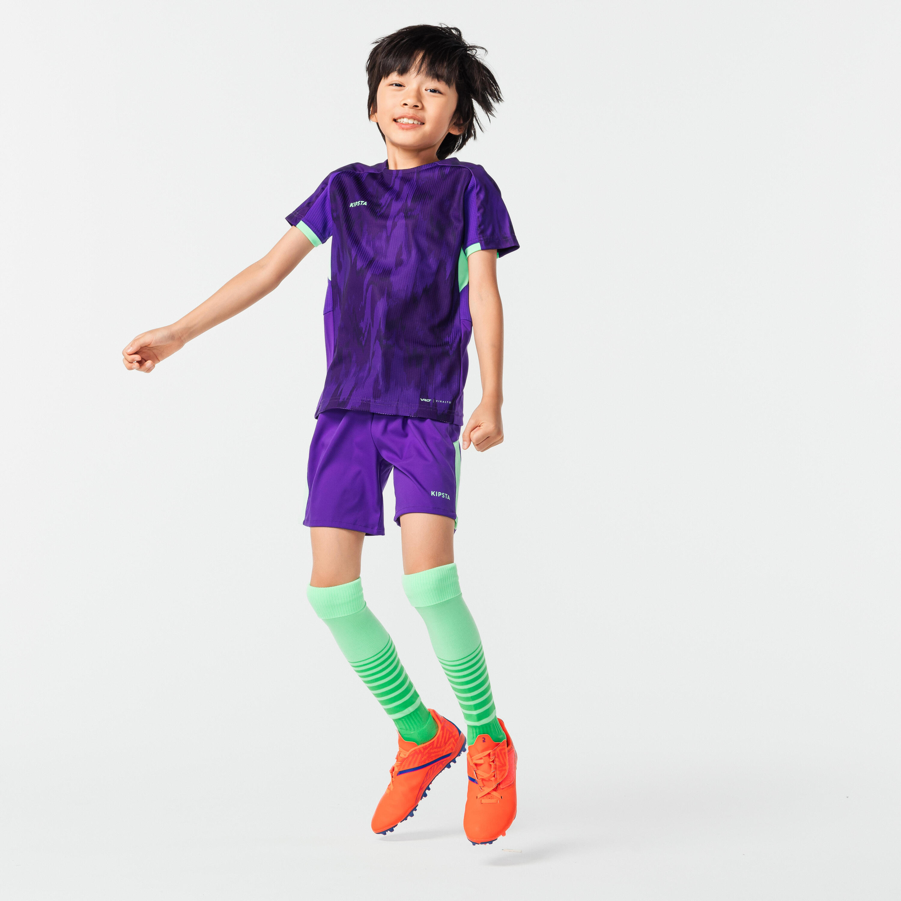 Kids' Football Shorts Viralto - Alpha Purple/Water Green 10/14