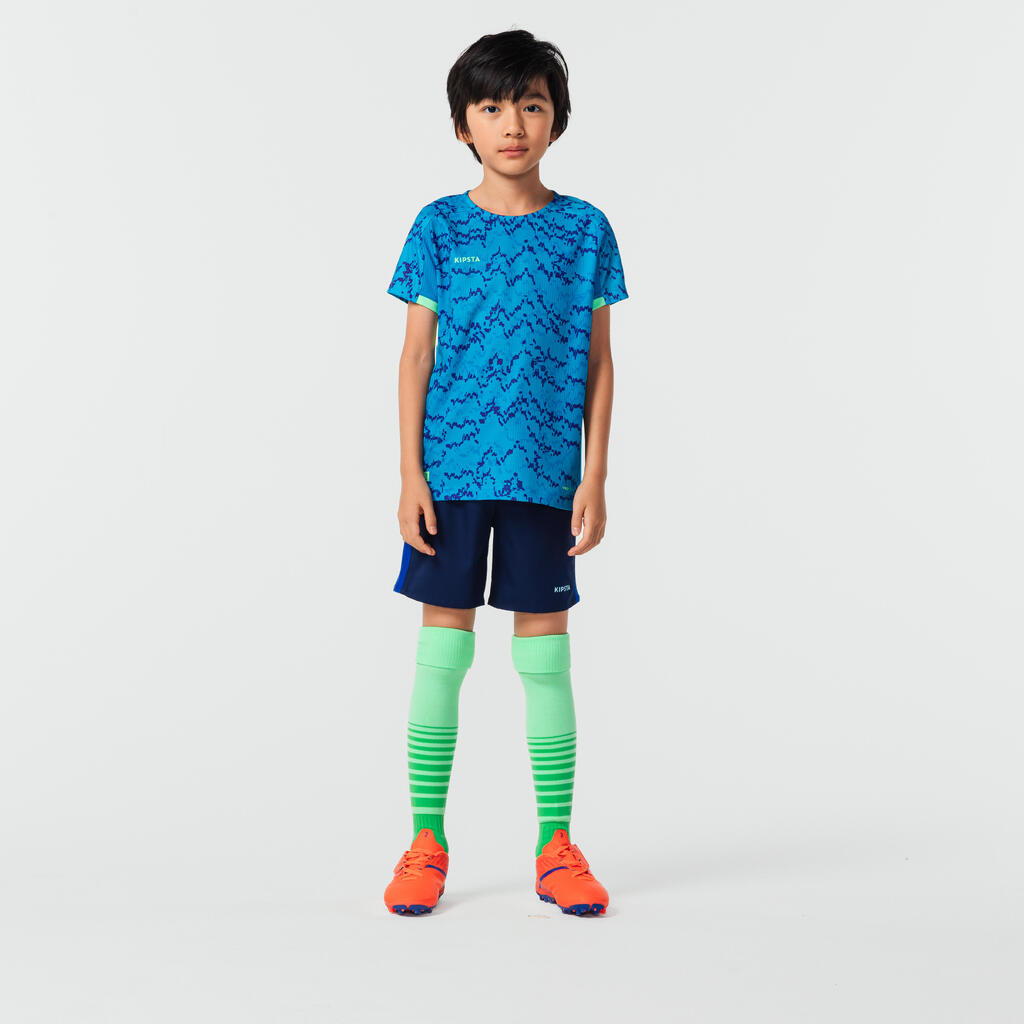 Detské futbalové šortky modro-oranžové