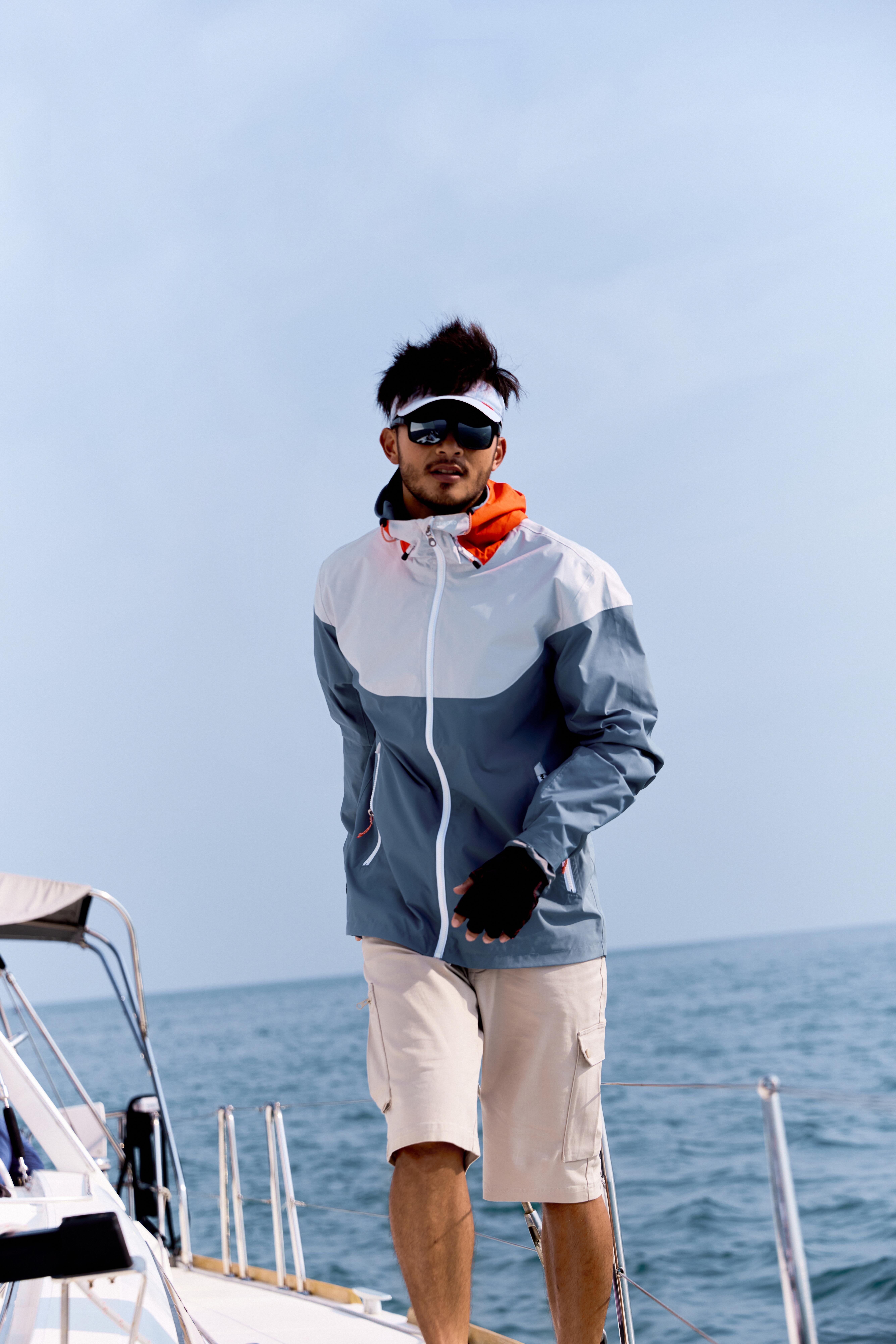 Men's Windproof Waterproof Sailing Jacket 100 White / Grey