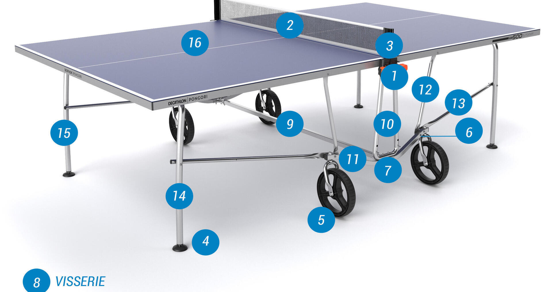 MESA DE PING PONG PPT 500.2 EXTERIOR AZUL PONGORI - Decathlon