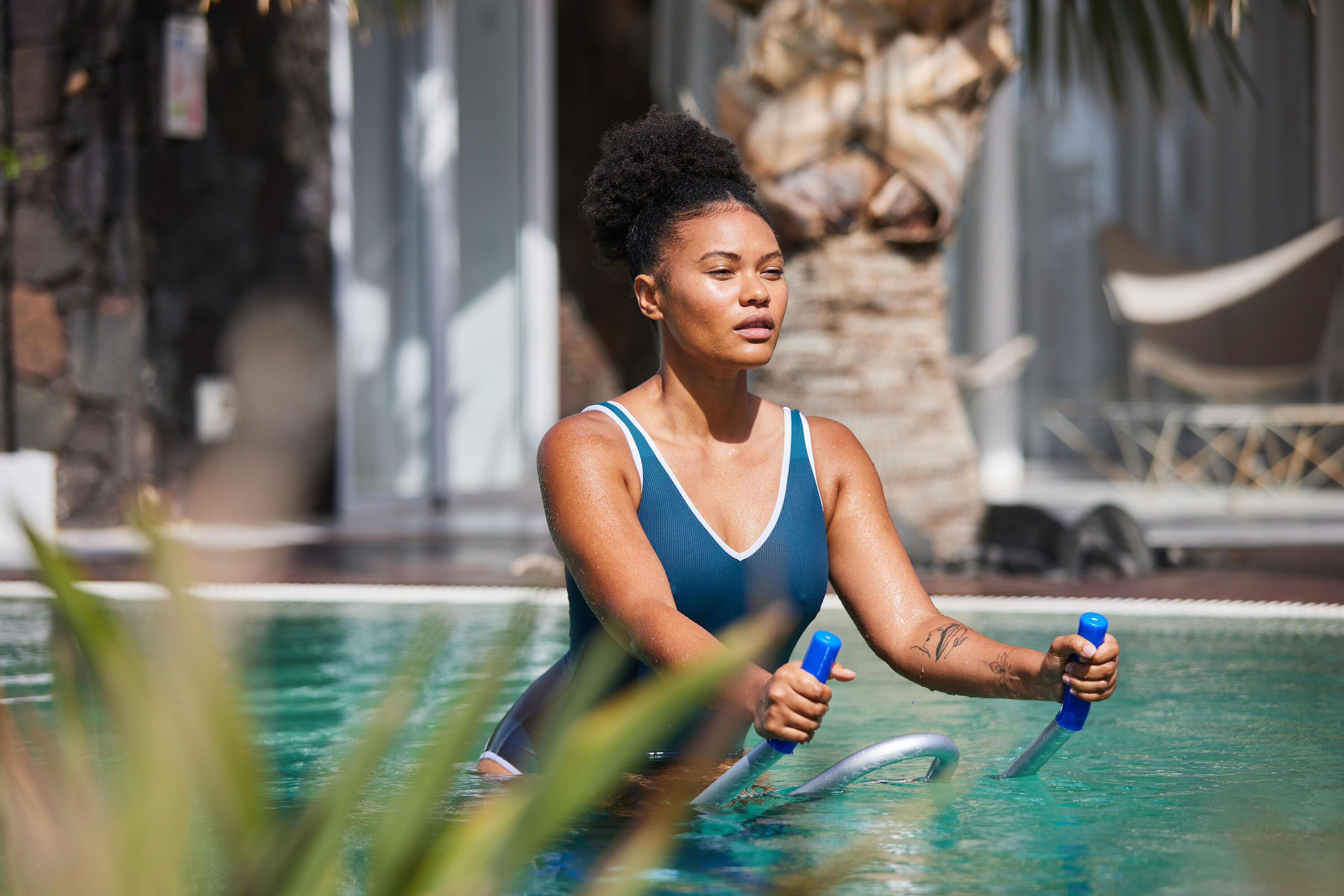 Badeanzug Damen Aquagym - Ines blau/weiß  16/20