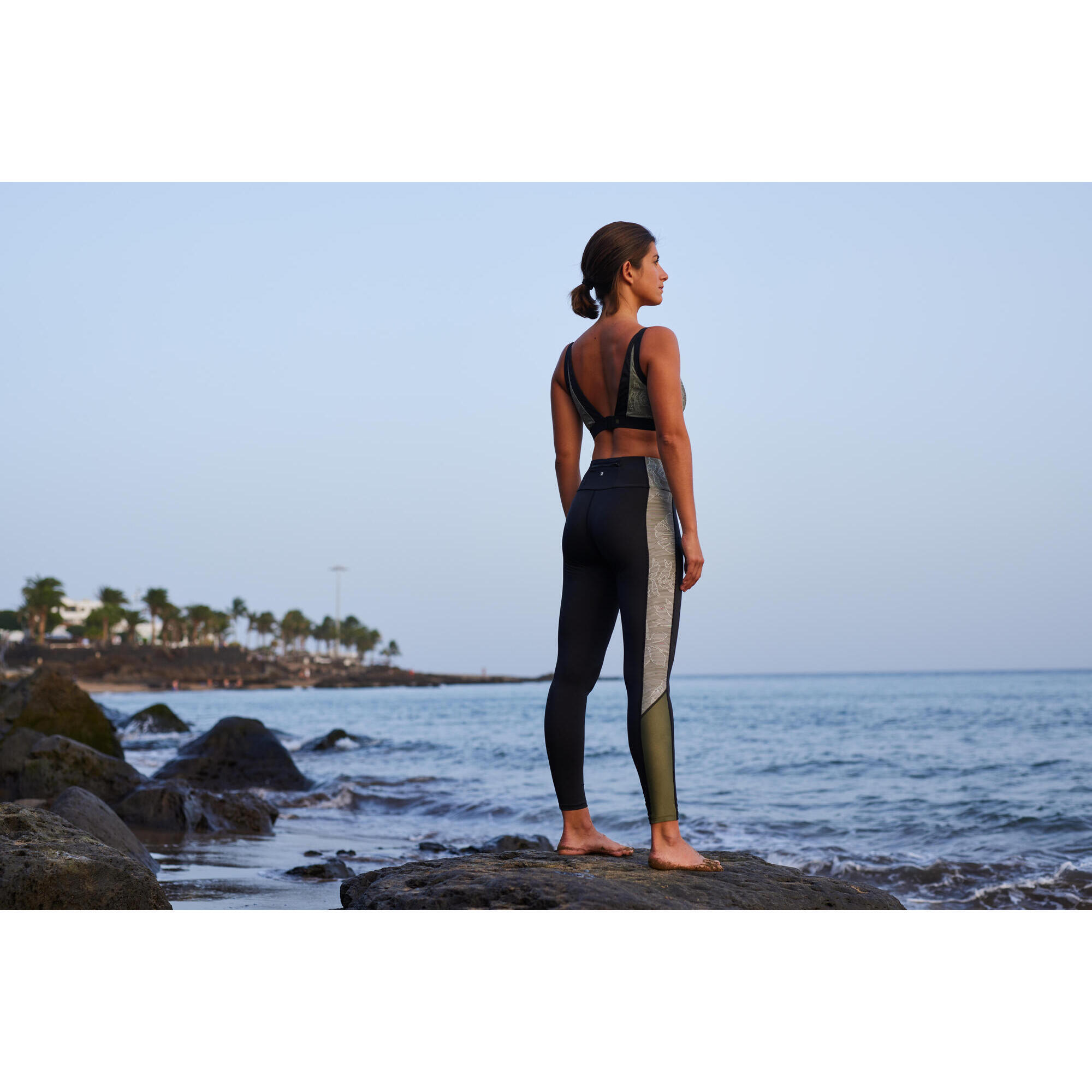 Legging voor aquagym aquabike zwart kaki print NABAIJI