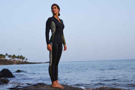 Moterų vandens sporto marškinėliai su užtrauktuku, rusvai žalsvi
