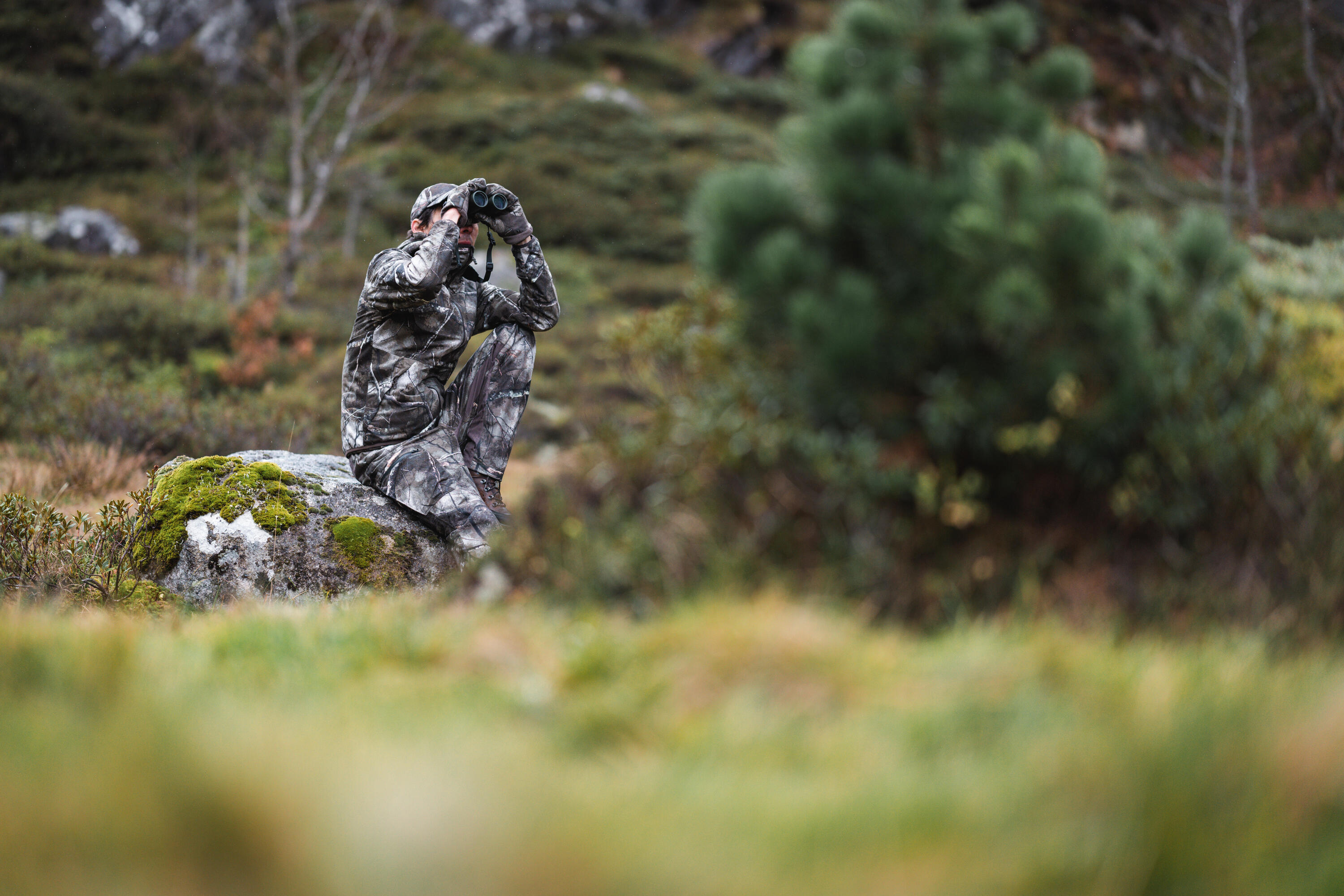 Veste chasse 500 Silencieuse Imperméable CAMOUFLAGE TREEMETIC 12/18