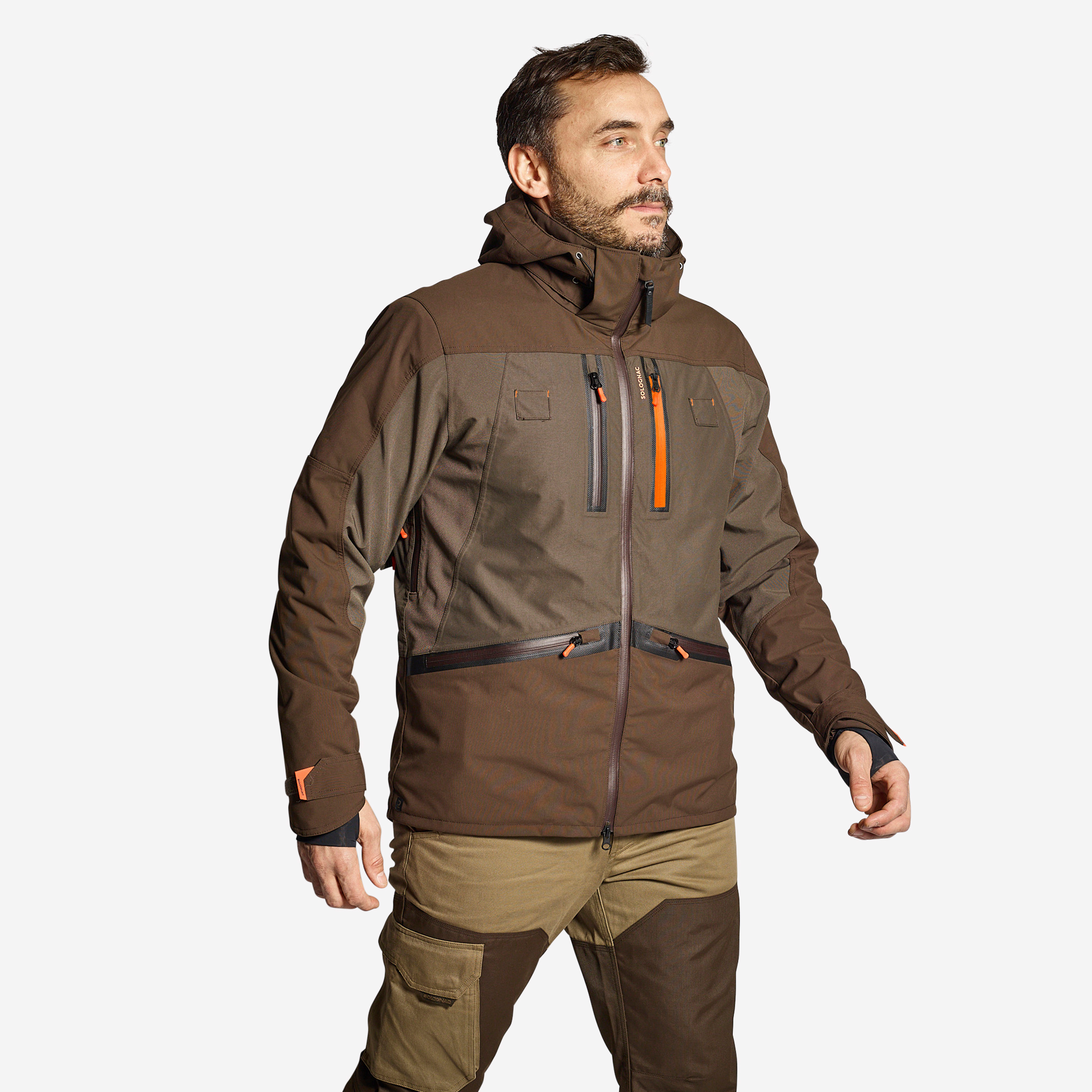 Veste chasse imperméable renfort marron 900 bécasse - Chasse - Solognac- Clubs - Entreprises - Collectivités - Associations