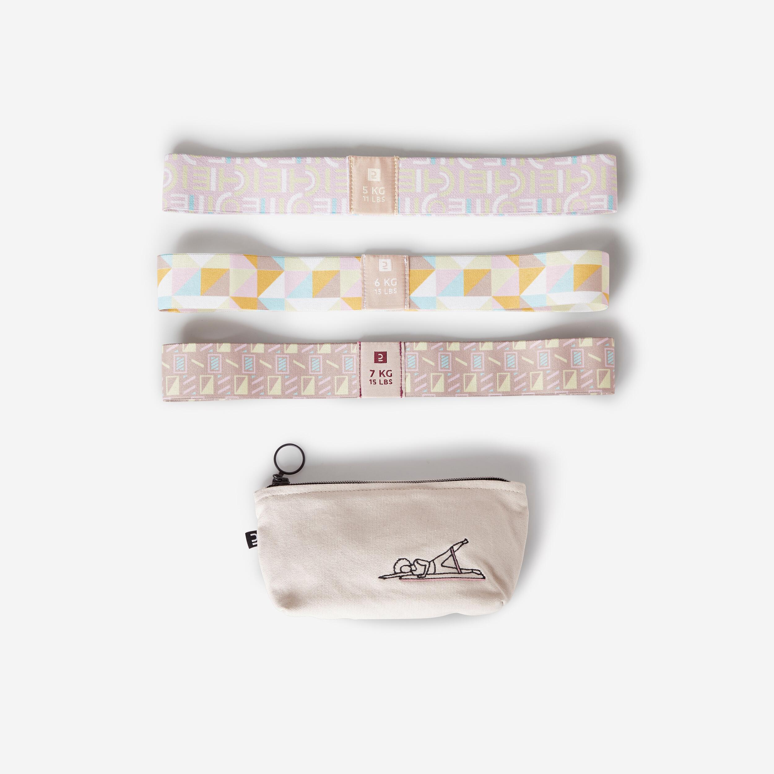 Domyos - Lot De 3 Mini Bandes Textile Fitness - Résistance 5-6-7 Kg - Bande Élastique - Materiel Musculation - Marron - Taille Unique - Decathlon