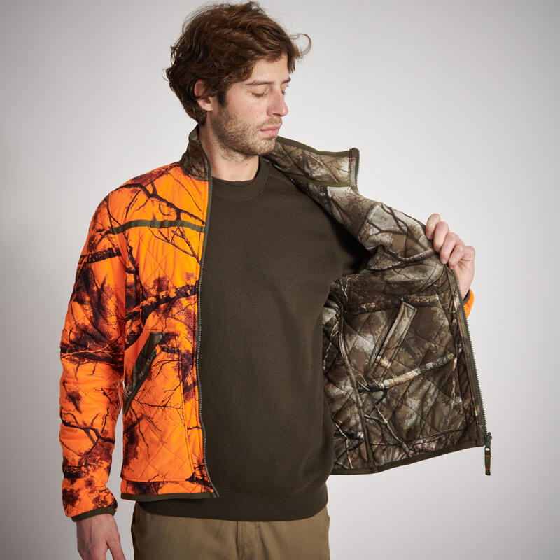 Chaqueta Caza Solognac Hombre Acolchada Reversible Camuflaje Treemetic Fluo