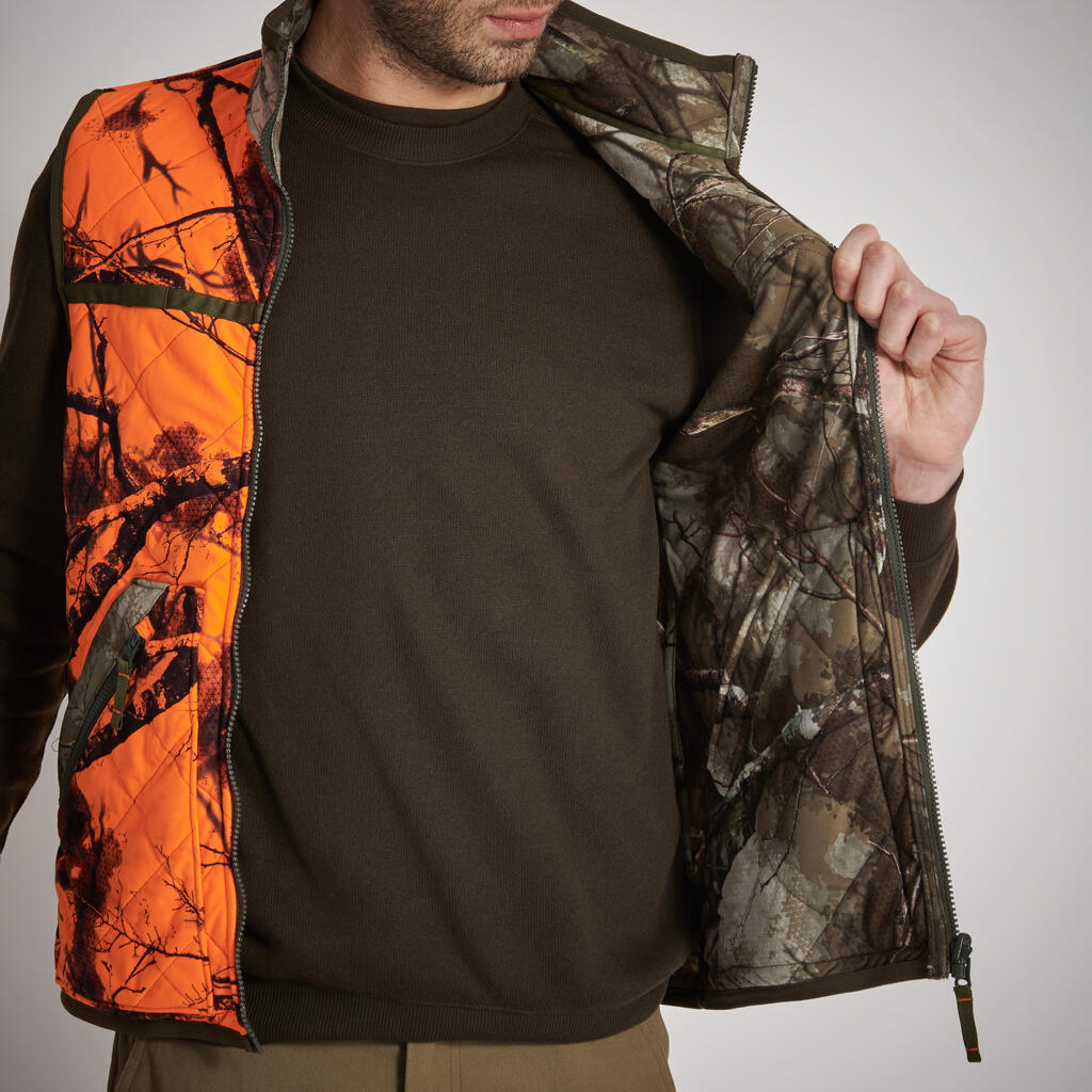 Gilet chasse réversible camouflage/camouflage fluo 100