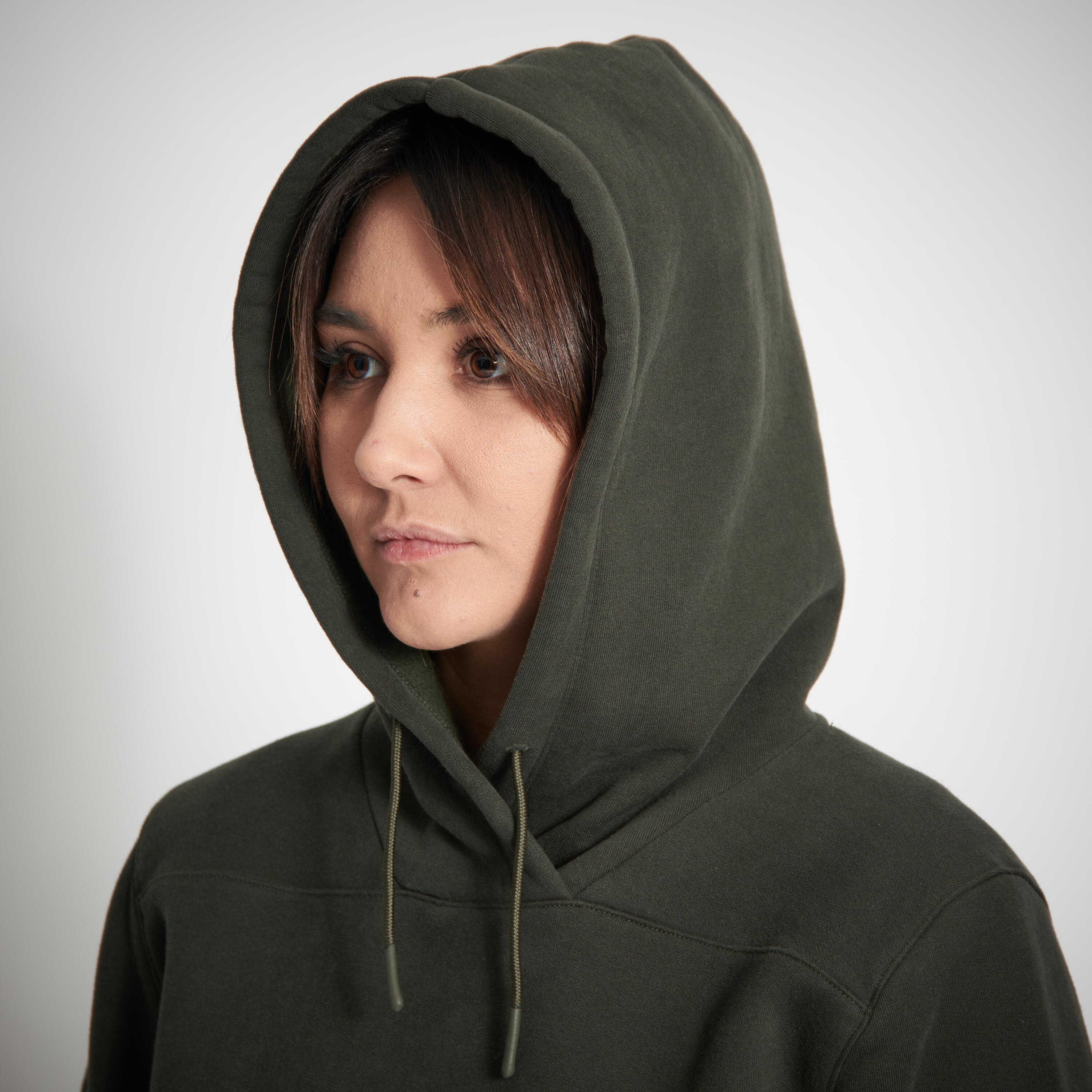 SWEAT-SHIRT CAPUCHE FEMME 500 CHAUD VERT 7/12