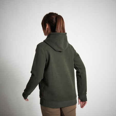 Moteriškas šiltas džemperis su gobtuvu, žalias