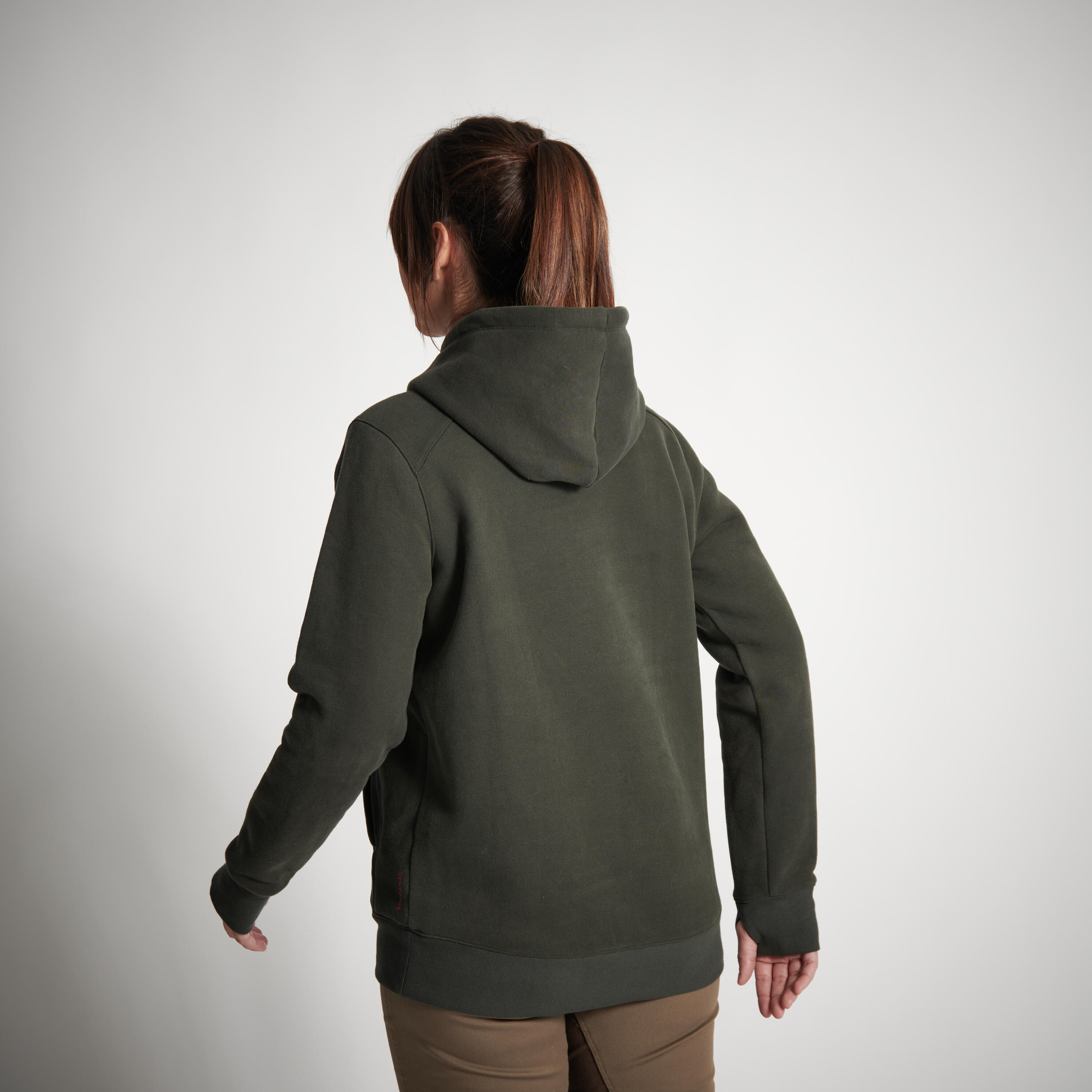 SWEAT-SHIRT CAPUCHE FEMME 500 CHAUD VERT 3/12