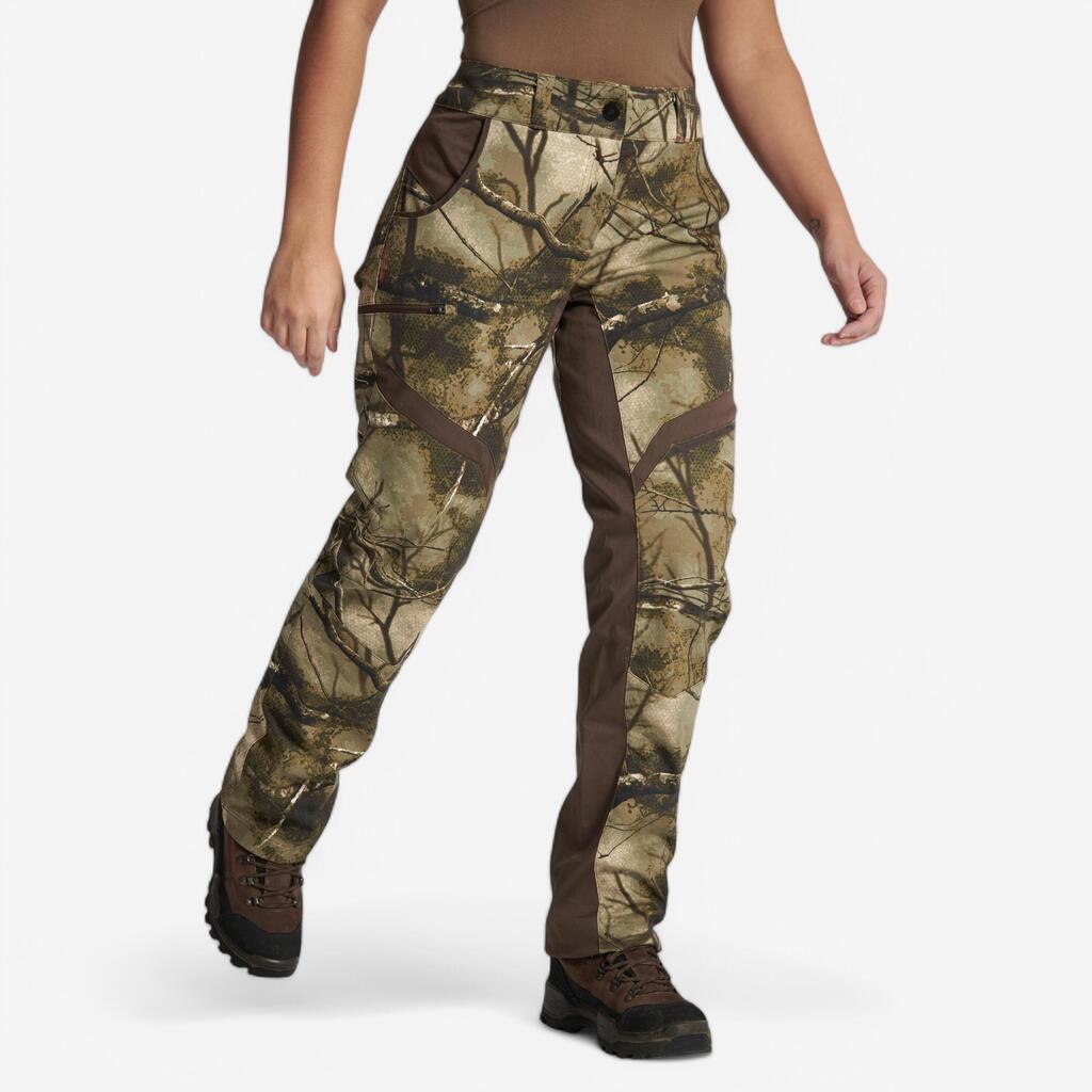 WOMEN’S HUNTING TROUSERS 500 SILENT BREATHABLE CAMOUFLAGE