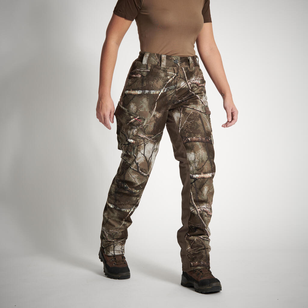 WOMEN'S WARM WATERPROOF SILENT HUNTING TROUSERS CAMOUFLAGE TREEMETIC 500