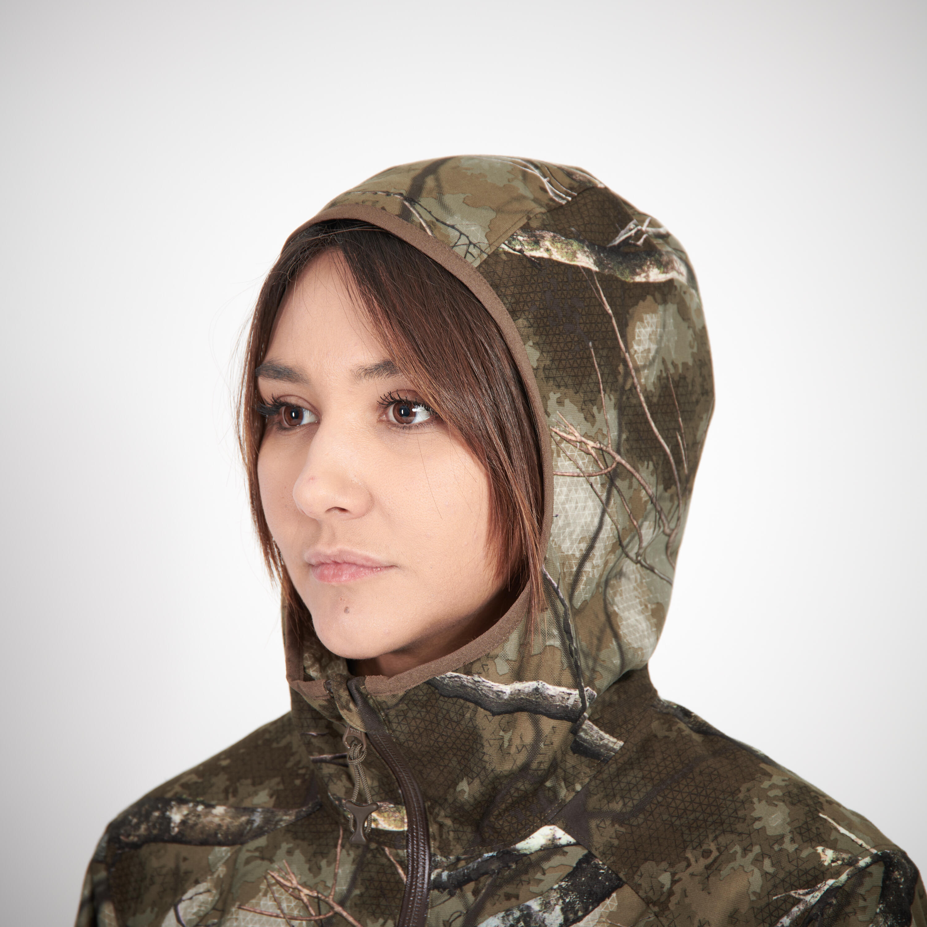 Chaqueta Caza Solognac 500 Mujer Camuflaje Impermeable Silenciosa 8/9