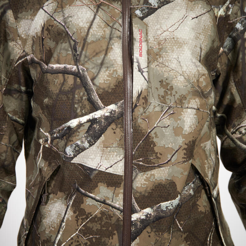 VESTE CHASSE FEMME IMPERMEABLE  SILENCIEUSE CAMOUFLAGE 500