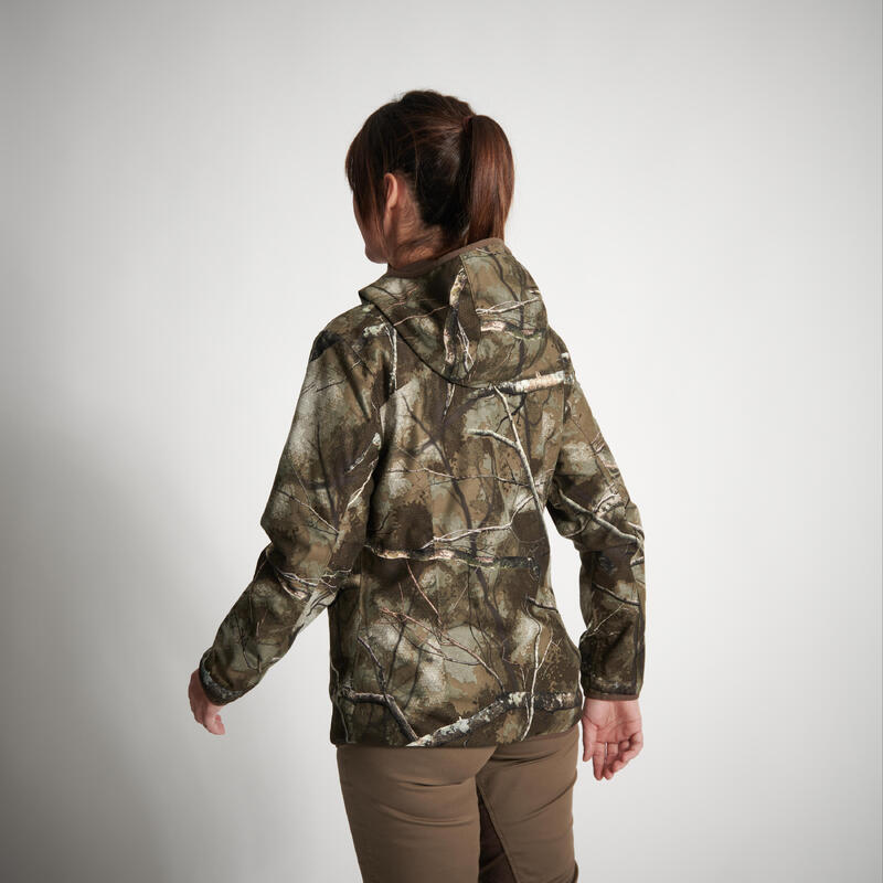 VESTE CHASSE FEMME IMPERMEABLE  SILENCIEUSE CAMOUFLAGE 500