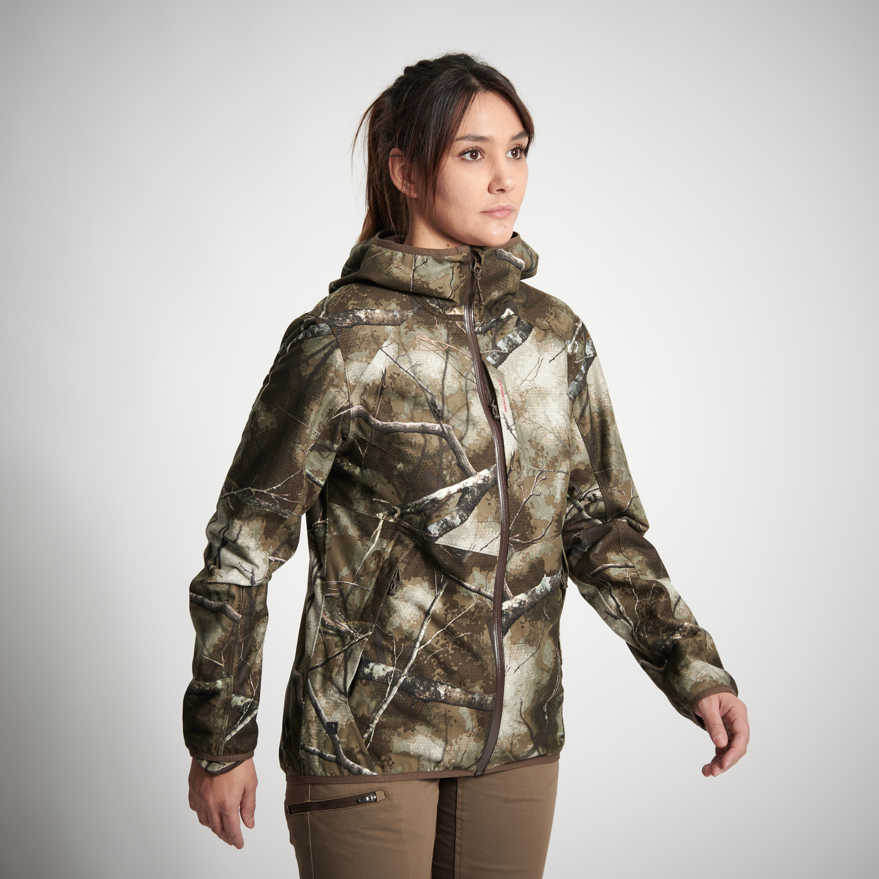 SOLOGNAC WOMEN’S SILENT WATERPROOF HUNTING JACKET 500 - CAMOUFLAGE