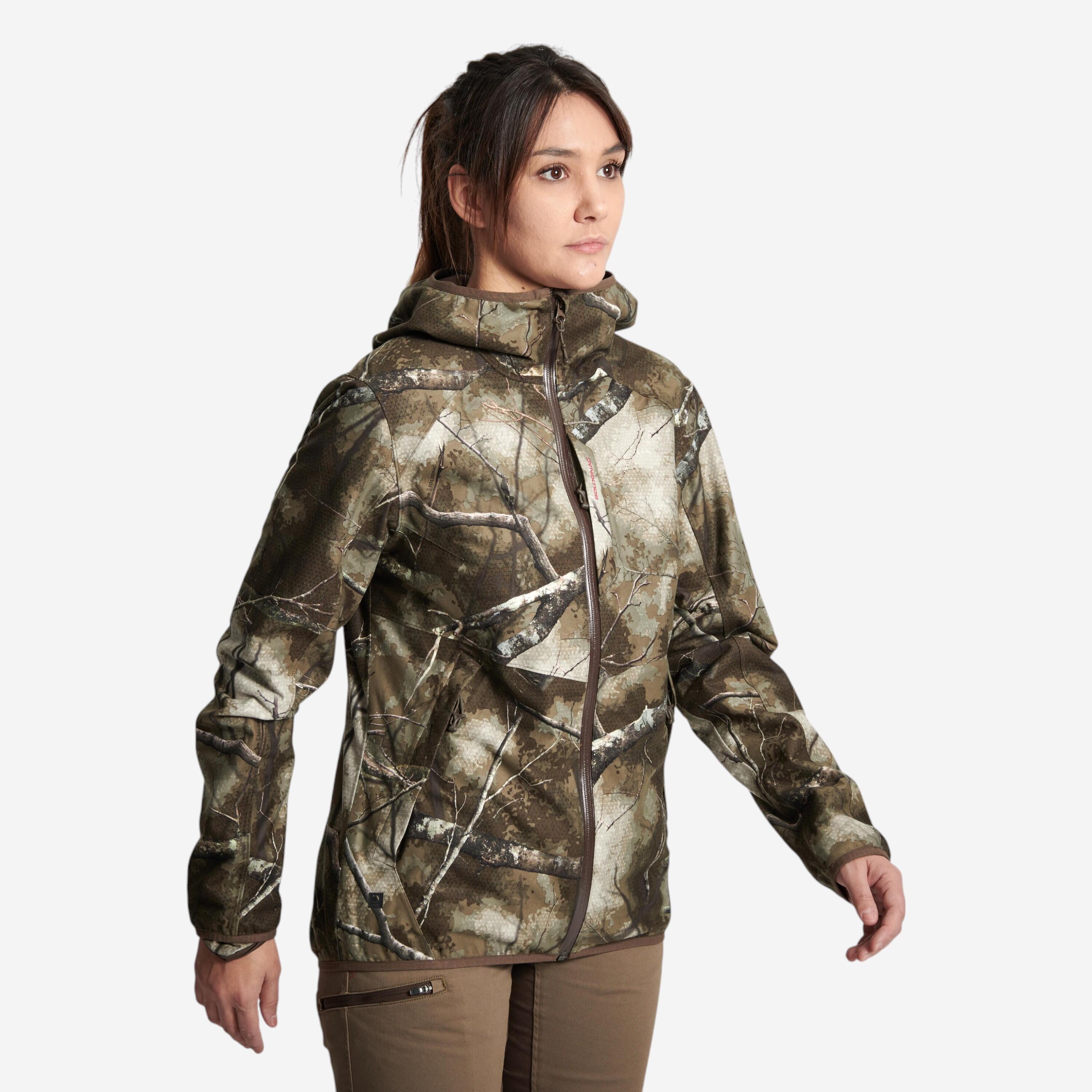 Chaqueta Caza Solognac 500 Mujer Camuflaje Marron Impermeable Silenciosa